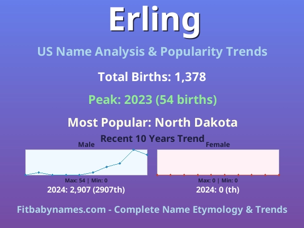 Infographic: Erling name meaning, origin, and popularity trends in the United States (US baby name analysis chart)