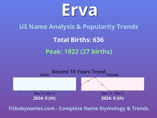 Infographic: Erva name meaning, origin, and popularity trends in the United States (US baby name analysis chart)