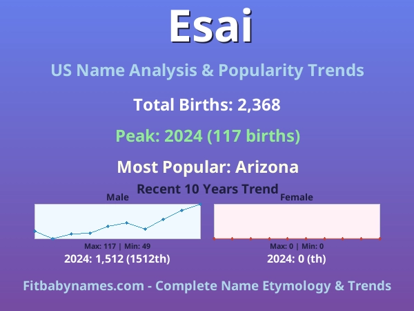 Infographic: Esai name meaning, origin, and popularity trends in the United States (US baby name analysis chart)