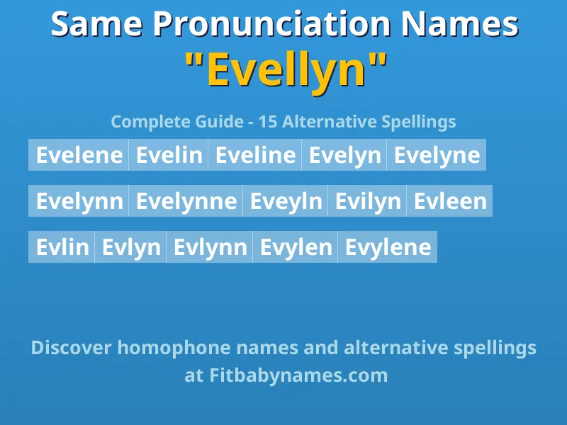 Infographic: Evellyn same pronunciation names, similar names, and homophone names