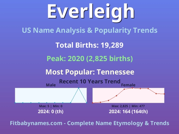 Infographic: Everleigh name meaning, origin, and popularity trends in the United States (US baby name analysis chart)