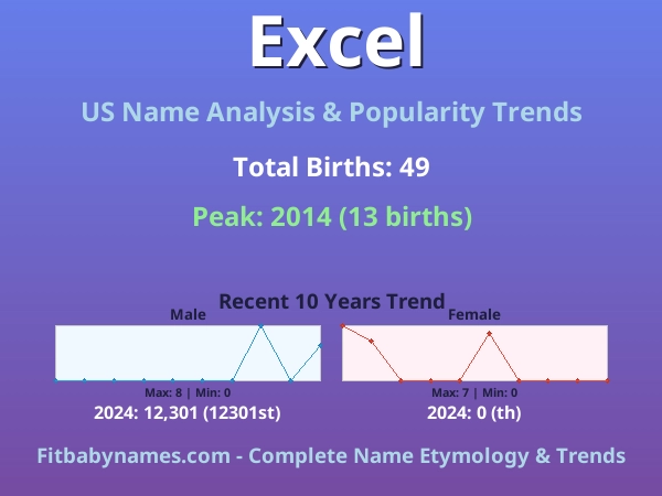 Infographic: Excel name meaning, origin, and popularity trends in the United States (US baby name analysis chart)