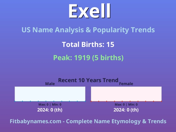 Infographic: Exell name meaning, origin, and popularity trends in the United States (US baby name analysis chart)