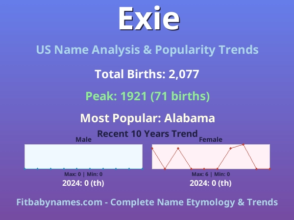 Infographic: Exie name meaning, origin, and popularity trends in the United States (US baby name analysis chart)