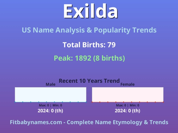 Infographic: Exilda name meaning, origin, and popularity trends in the United States (US baby name analysis chart)