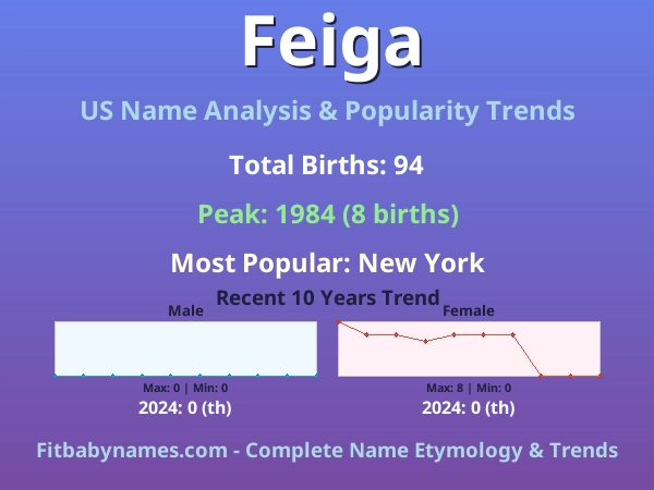 Infographic: Feiga name meaning, origin, and popularity trends in the United States (US baby name analysis chart)