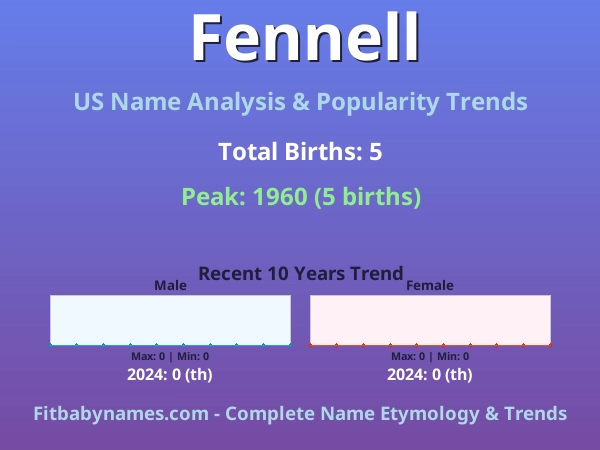 Infographic: Fennell name meaning, origin, and popularity trends in the United States (US baby name analysis chart)