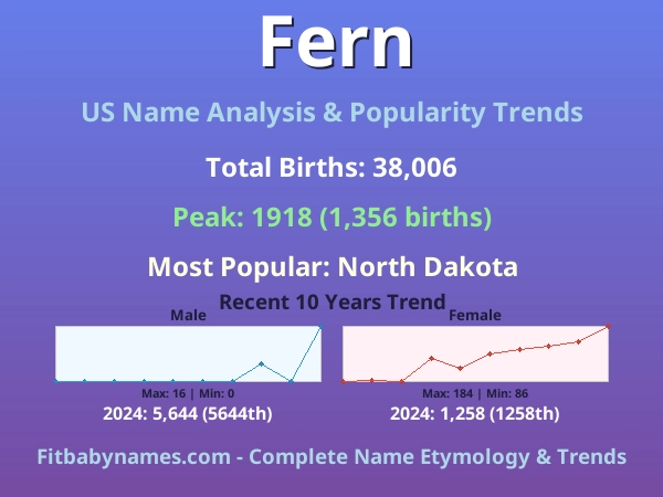 Infographic: Fern name meaning, origin, and popularity trends in the United States (US baby name analysis chart)
