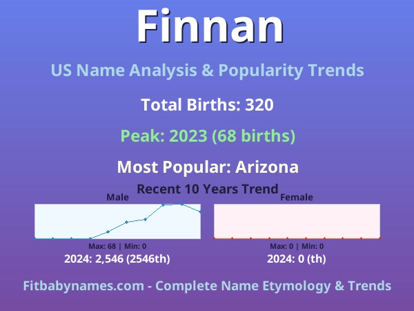 Infographic: Finnan name meaning, origin, and popularity trends in the United States (US baby name analysis chart)