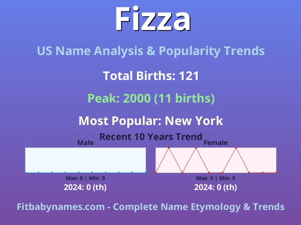 Infographic: Fizza name meaning, origin, and popularity trends in the United States (US baby name analysis chart)