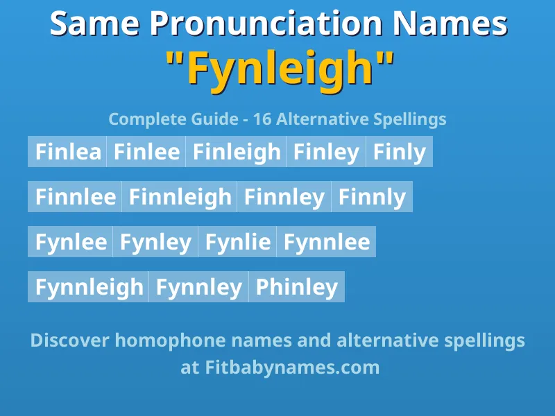 Infographic: Fynleigh same pronunciation names, similar names, and homophone names