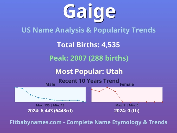 Infographic: Gaige name meaning, origin, and popularity trends in the United States (US baby name analysis chart)