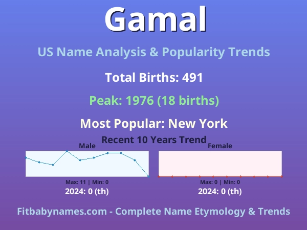 Infographic: Gamal name meaning, origin, and popularity trends in the United States (US baby name analysis chart)