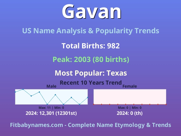 Infographic: Gavan name meaning, origin, and popularity trends in the United States (US baby name analysis chart)