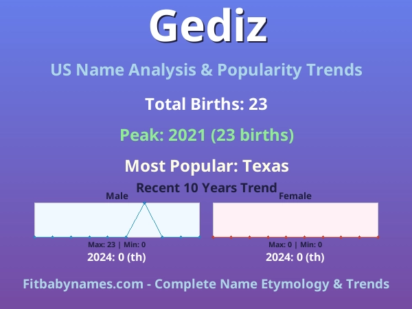 Infographic: Gediz name meaning, origin, and popularity trends in the United States (US baby name analysis chart)