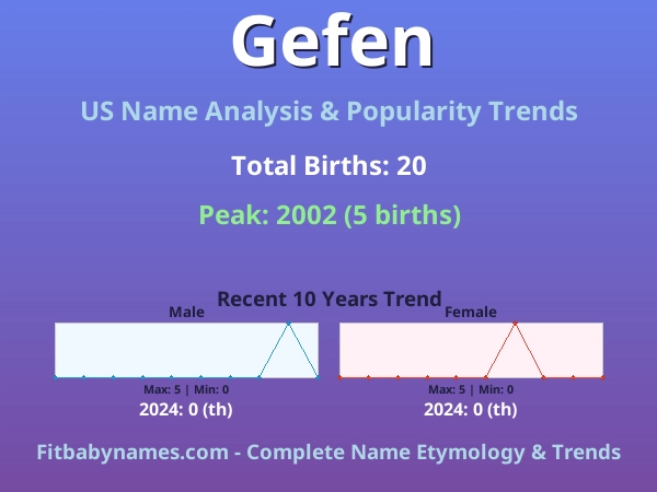 Infographic: Gefen name meaning, origin, and popularity trends in the United States (US baby name analysis chart)