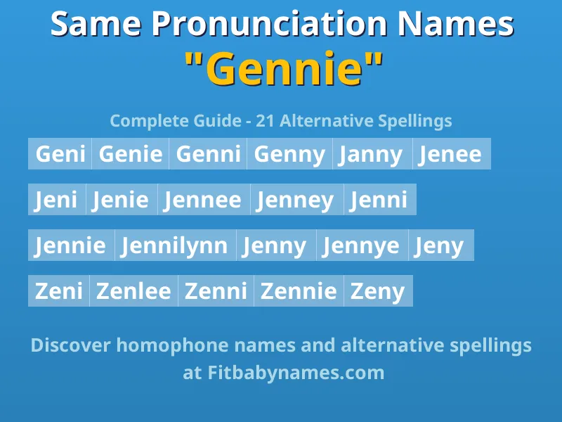 Infographic: Gennie same pronunciation names, similar names, and homophone names