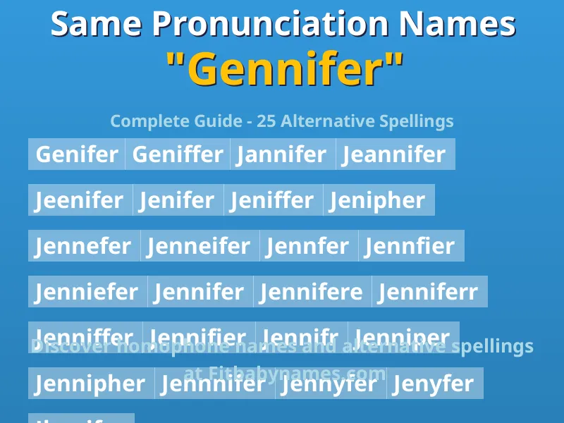 Infographic: Gennifer same pronunciation names, similar names, and homophone names