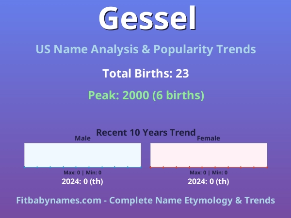 Infographic: Gessel name meaning, origin, and popularity trends in the United States (US baby name analysis chart)