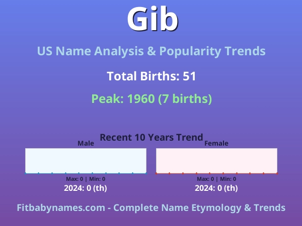 Infographic: Gib name meaning, origin, and popularity trends in the United States (US baby name analysis chart)