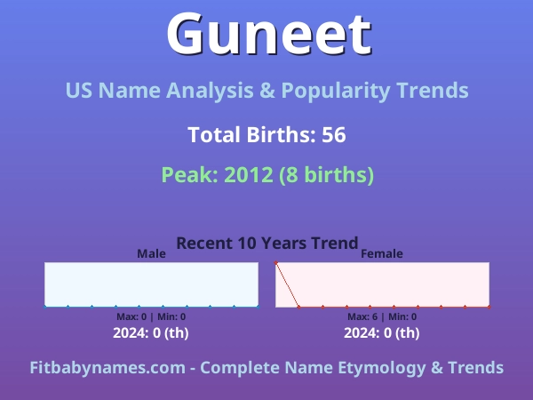 Infographic: Guneet name meaning, origin, and popularity trends in the United States (US baby name analysis chart)