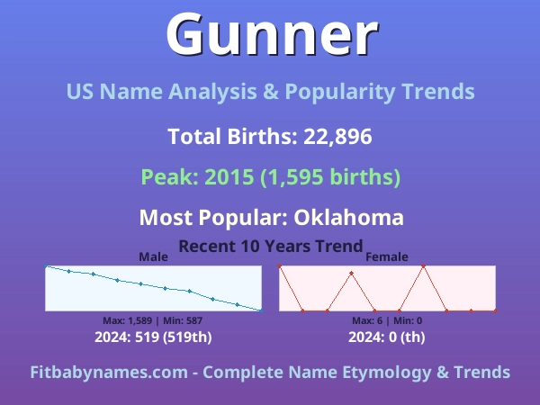 Infographic: Gunner name meaning, origin, and popularity trends in the United States (US baby name analysis chart)