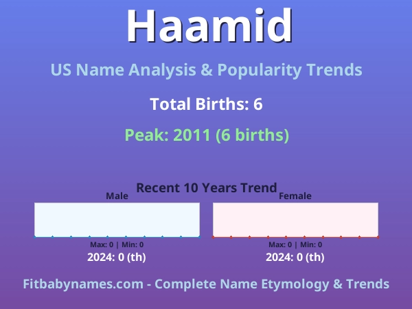 Infographic: Haamid name meaning, origin, and popularity trends in the United States (US baby name analysis chart)