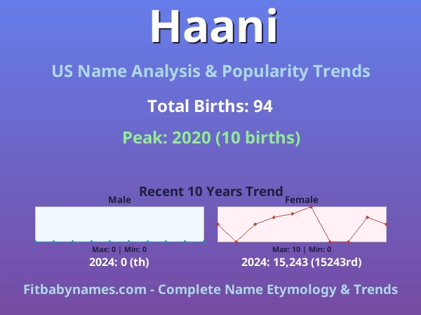 Infographic: Haani name meaning, origin, and popularity trends in the United States (US baby name analysis chart)