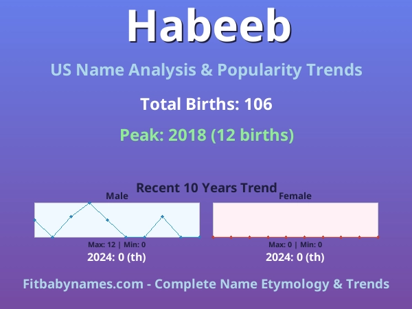 Infographic: Habeeb name meaning, origin, and popularity trends in the United States (US baby name analysis chart)