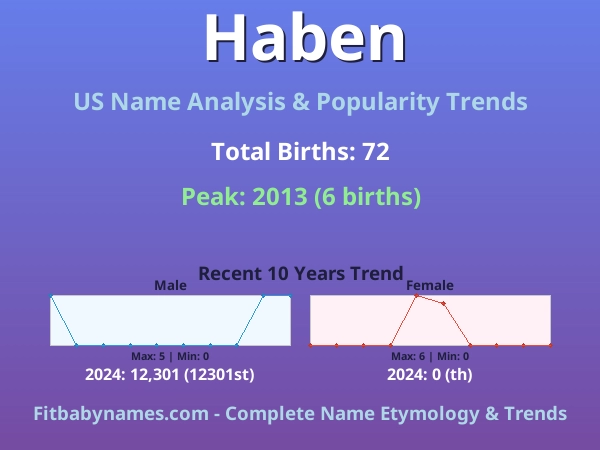 Infographic: Haben name meaning, origin, and popularity trends in the United States (US baby name analysis chart)
