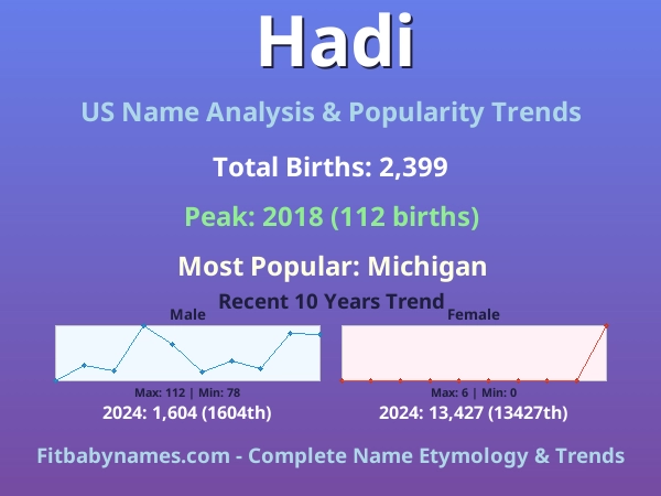 Infographic: Hadi name meaning, origin, and popularity trends in the United States (US baby name analysis chart)