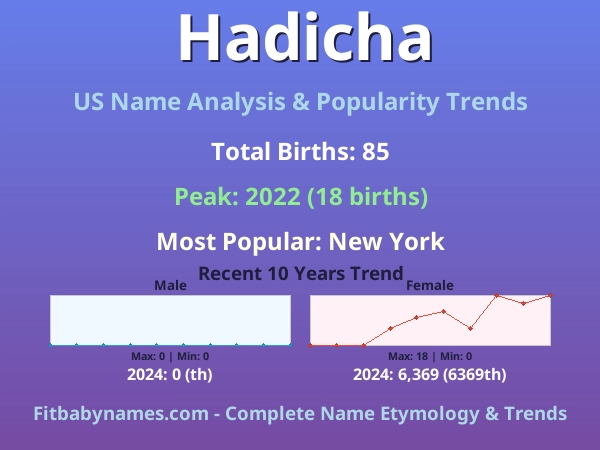 Infographic: Hadicha name meaning, origin, and popularity trends in the United States (US baby name analysis chart)