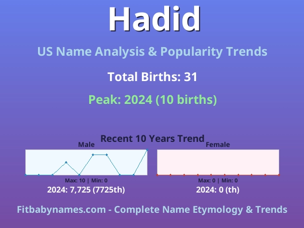 Infographic: Hadid name meaning, origin, and popularity trends in the United States (US baby name analysis chart)