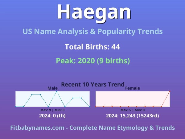 Infographic: Haegan name meaning, origin, and popularity trends in the United States (US baby name analysis chart)