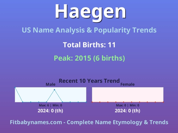 Infographic: Haegen name meaning, origin, and popularity trends in the United States (US baby name analysis chart)