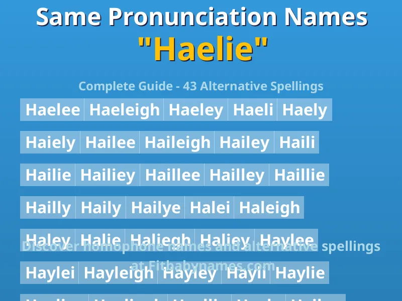 Infographic: Haelie same pronunciation names, similar names, and homophone names