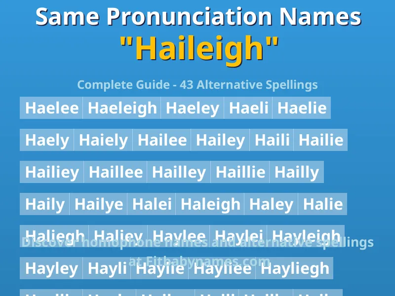 Infographic: Haileigh same pronunciation names, similar names, and homophone names
