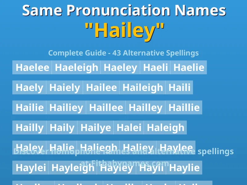 Infographic: Hailey same pronunciation names, similar names, and homophone names