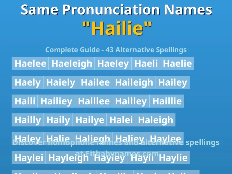 Infographic: Hailie same pronunciation names, similar names, and homophone names