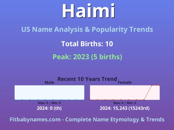 Infographic: Haimi name meaning, origin, and popularity trends in the United States (US baby name analysis chart)