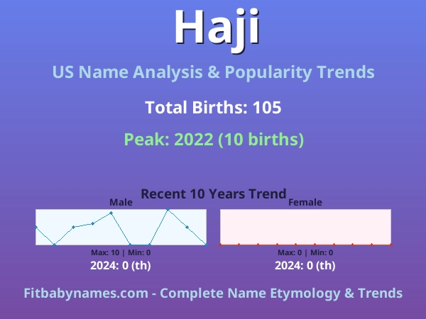 Infographic: Haji name meaning, origin, and popularity trends in the United States (US baby name analysis chart)