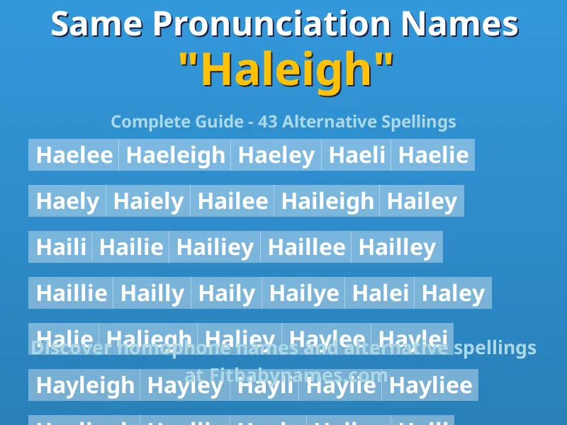 Infographic: Haleigh same pronunciation names, similar names, and homophone names