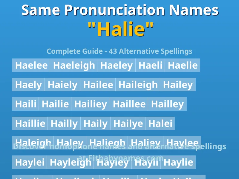 Infographic: Halie same pronunciation names, similar names, and homophone names