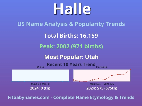 Infographic: Halle name meaning, origin, and popularity trends in the United States (US baby name analysis chart)