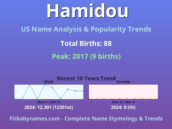 Infographic: Hamidou name meaning, origin, and popularity trends in the United States (US baby name analysis chart)