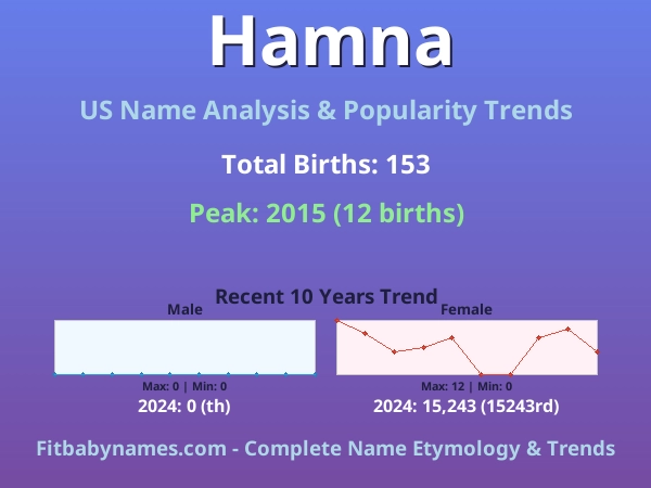 Infographic: Hamna name meaning, origin, and popularity trends in the United States (US baby name analysis chart)
