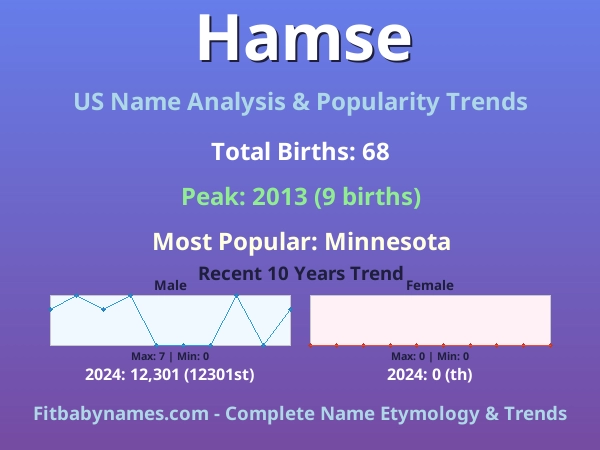 Infographic: Hamse name meaning, origin, and popularity trends in the United States (US baby name analysis chart)