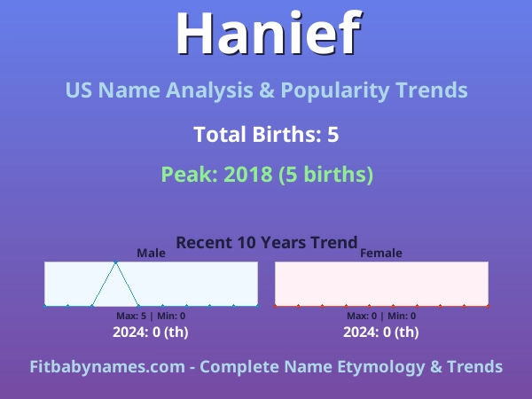 Infographic: Hanief name meaning, origin, and popularity trends in the United States (US baby name analysis chart)