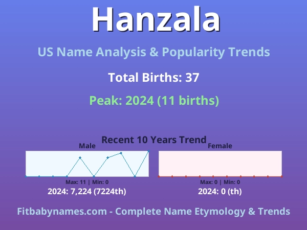 Infographic: Hanzala name meaning, origin, and popularity trends in the United States (US baby name analysis chart)