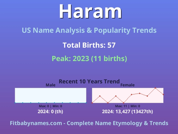 Infographic: Haram name meaning, origin, and popularity trends in the United States (US baby name analysis chart)